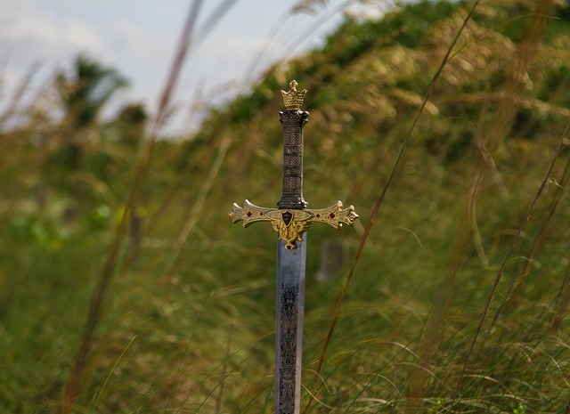 A sword planted in a meadow