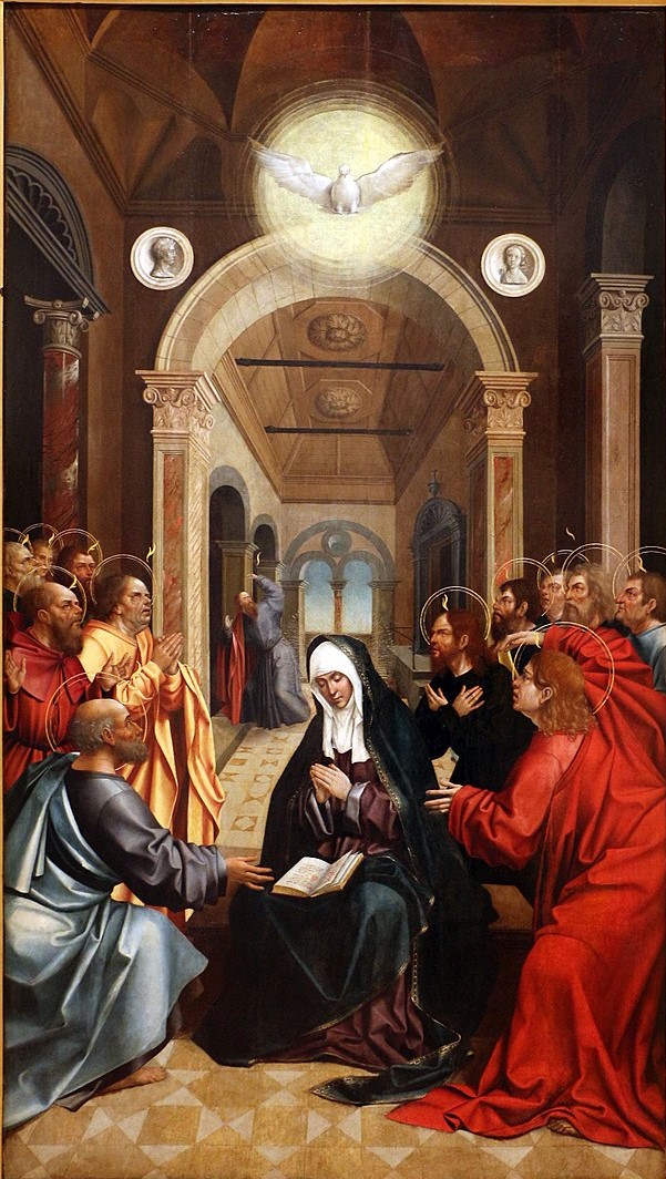 Ignoto portoghese, scena della Pentecoste con Maria al centro